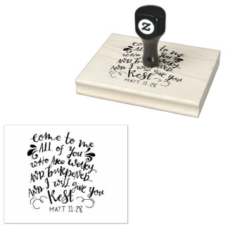 Matthew 11:28 Typography Bible Verse for Christian Rubber Stamp
