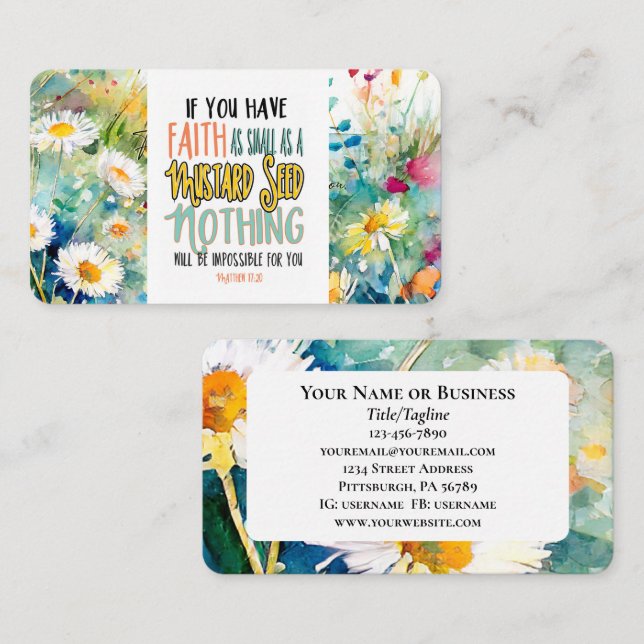 Matthew 17:20 Faith as a Mustard Seed Bible Verse Business Card (Front/Back)