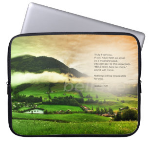 Matthew 17:20 Move mountains bible verse sunset Laptop Sleeve