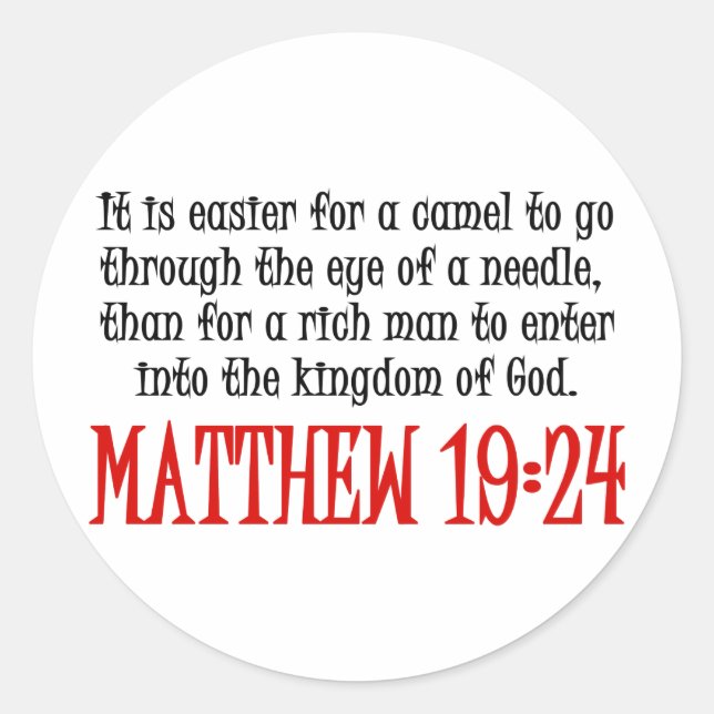 Matthew 19:24 classic round sticker (Front)
