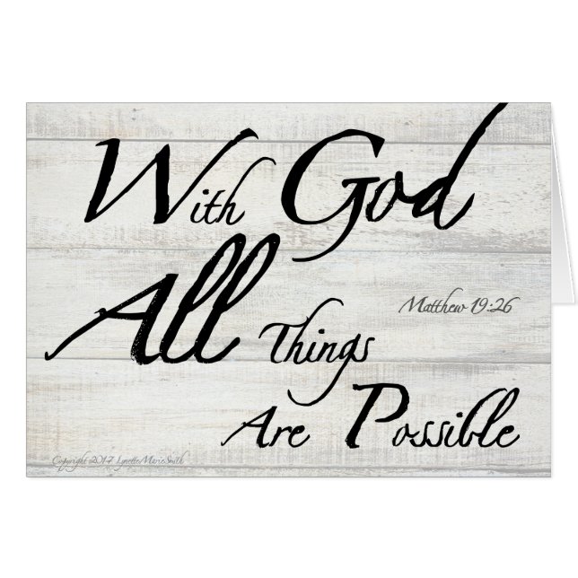 Matthew 19:26 Bible Verse on Woodgrain Image (Front Horizontal)