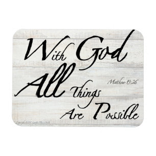 Matthew 19:26 Bible Verse on Woodgrain Magnet