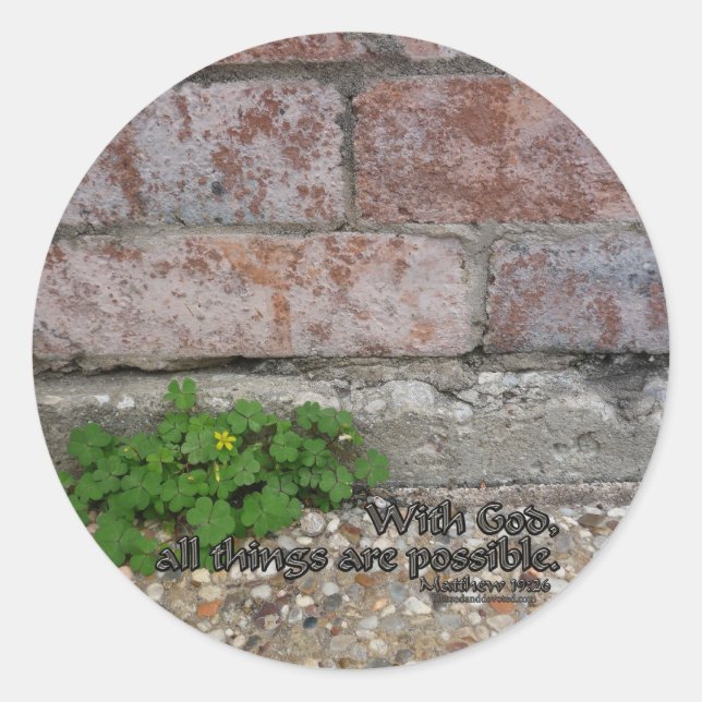 Matthew 19:26 classic round sticker (Front)