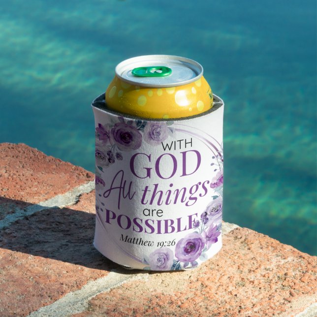 Matthew 19:26 Possible with God Purple Floral Can Cooler (In Situ Pool)