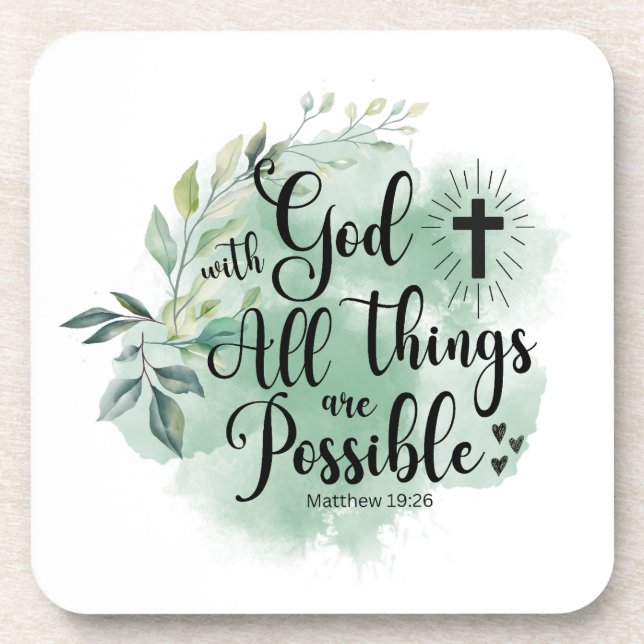 Matthew 19:26 With God all things Possible Leaf Coaster (Front)