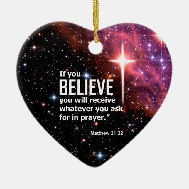 Matthew 21:22 ceramic tree decoration (Front)