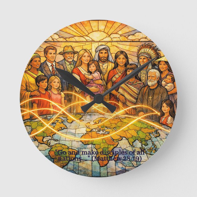 Matthew 28:19 Stained‑Glass Discipleship Clock (Front)