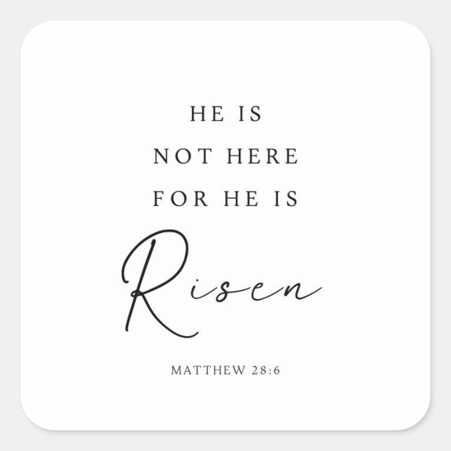 Matthew 28:6 He is Risen, Christian Easter Square Sticker (Front)