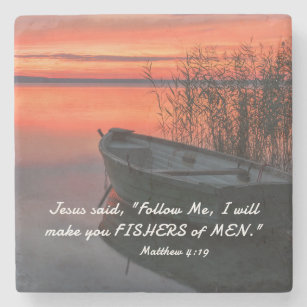 Matthew 4:19 Fishers of Men Christian Bible Verse Stone Coaster