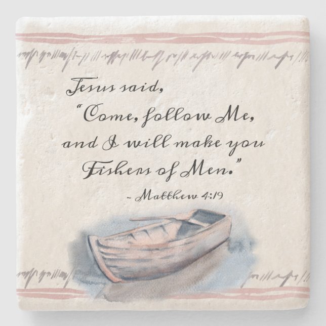 Matthew 4:19 Jesus said, "Come follow Me" Bible Stone Coaster (Front)