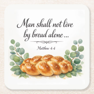 Matthew 4:4 Challah Board, Messianic Jewish Gift Square Paper Coaster