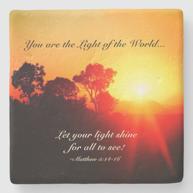 Matthew 5 14-16 Let Your Light Shine, Bible Verse Stone Coaster (Front)