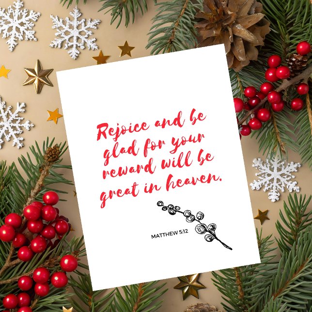 Matthew 5:1 Scripture Christmas Greeting Card (Christmas greeting card with red typography and Matthew 5:1 Bible verse on beige festive background.)