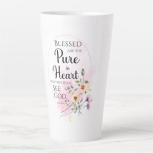 Matthew 5:8 Blessed are the Pure in Heart Flower Latte Mug