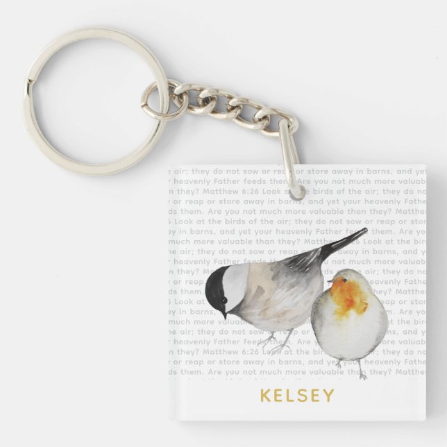 Matthew 6:26 Watercolor Birds Personalised Key Ring (Front)