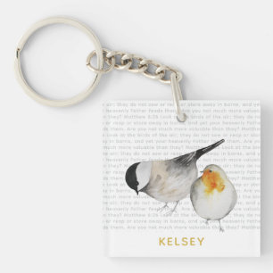 Matthew 6:26 Watercolor Birds Personalized Key Ring