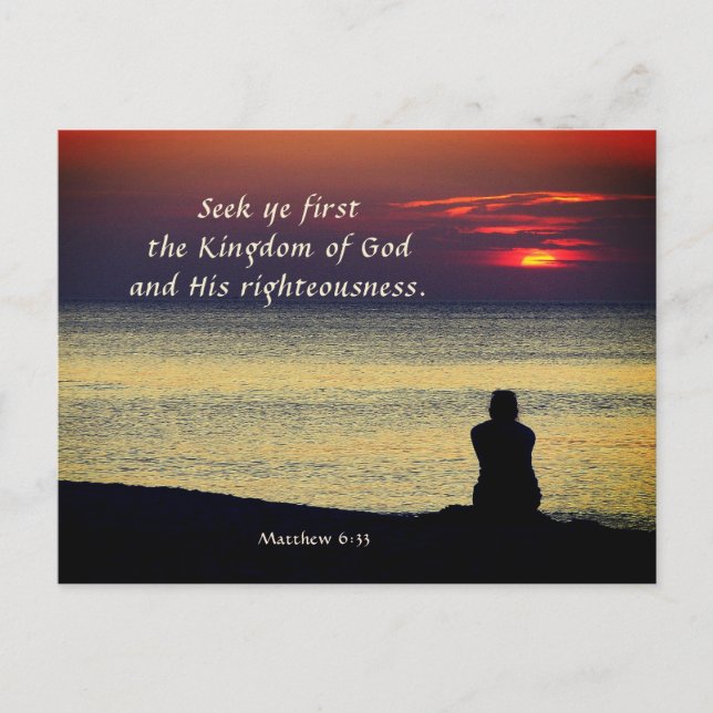 Matthew 6:33 Seek First Kingdom of God Ocean Postcard (Front)