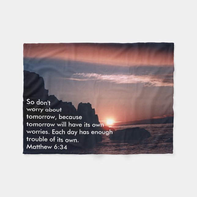 Matthew 6:34 fleece blanket (Front (Horizontal))