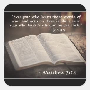 Matthew 7:24 Built his House on the Rock, Bible Square Sticker