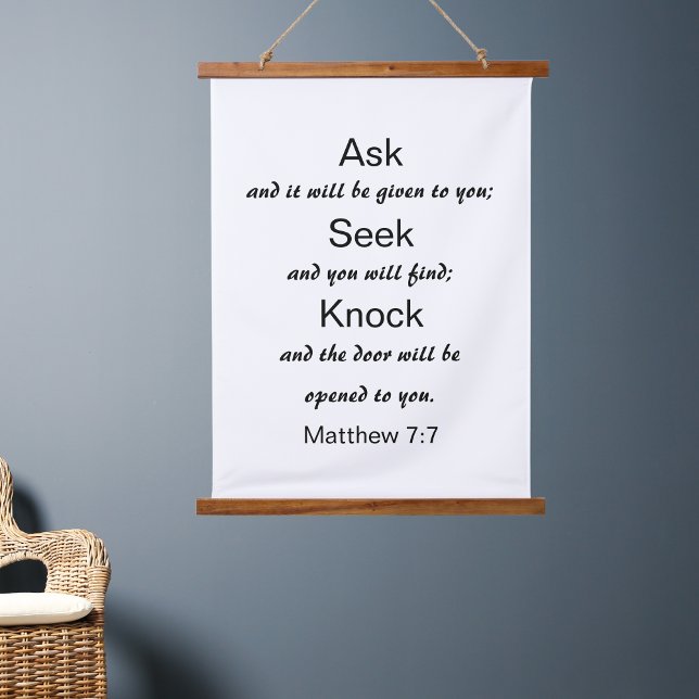 Matthew 7:7 Ask Seek Knock Bible Verse Hanging Tapestry (Creator Uploaded)