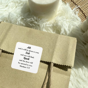 Matthew 7:7 Ask Seek Knock Bible Verse Square Sticker