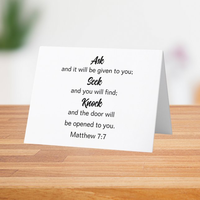 Matthew 7:7 Ask Seek Knock Bible Verse Thank You Card (Creator Uploaded)