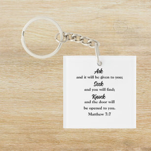 Matthew 7:7 Bible Verse Christian Key Ring
