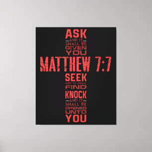 Matthew 7:7 Bible Verse Cross Canvas Art