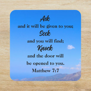 Matthew 7:7 Blue Sky Bible Verse Square Sticker