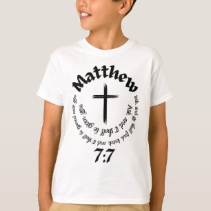 Matthew 7:7 Circular Bible Verse And Centre Cross T-Shirt