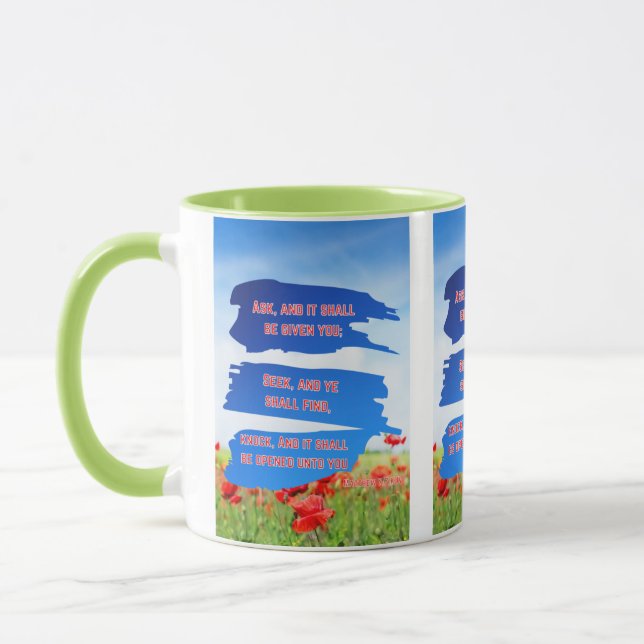 Matthew 7:7 KJV Bible Verse Pic Two-Tone Mug (Left)