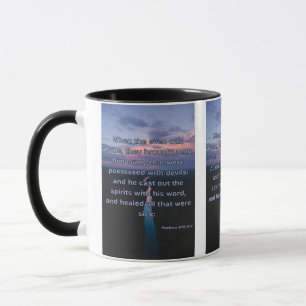 Matthew 8:16 KJV Bible Scripture Pic Two-Tone Mug