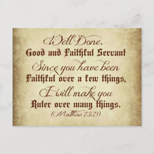 Matthew Bible Well done good and faithful servant Postcard