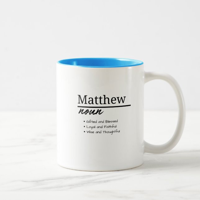 Matthew, Boy Personalised Name Definition Matthew, Two-Tone Coffee Mug (Right)