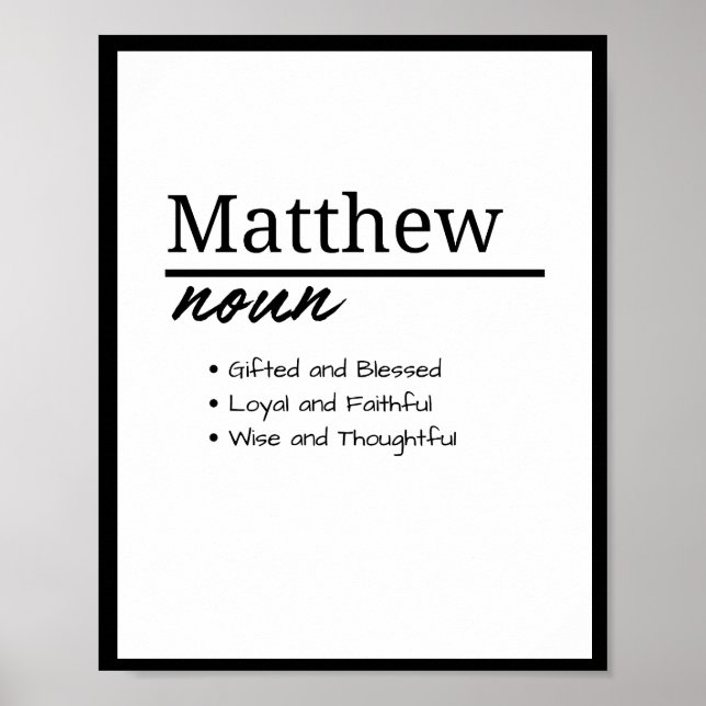 Matthew, Boy Personalised Name Definition  Poster (Front)