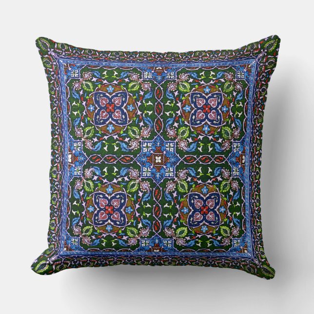 Matthew Digby Wyatt Textile Design in Green Blue Cushion (Front)