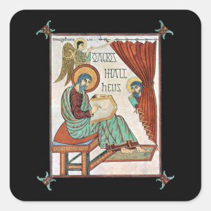 Matthew From Lindisfarne Mediaeval Manuscript Square Sticker