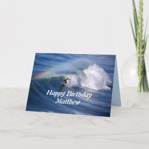 Matthew Happy Birthday Surfer With Rainbow Card