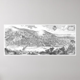 Matthew Merian: Heidelberg panorama from 1620 Poster