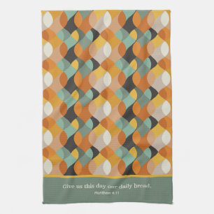 Matthey 7:11 Give us this day Retro Ovals Tea Towel