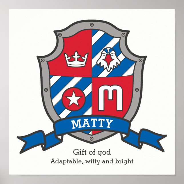 Matty boys name meaning heraldry shield poster (Front)