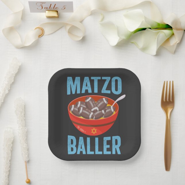 Matzo Baller Funny Football Hanukkah Rugby Gift Paper Plate (Wedding)