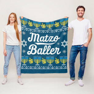 Matzo Baller Long Sleeve Funny Hanukkah Gifts Fleece Blanket