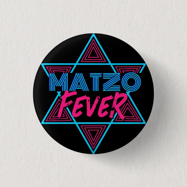 Matzo Fever Blue Pink 70s Disco Star Jewish 3 Cm Round Badge (Front)