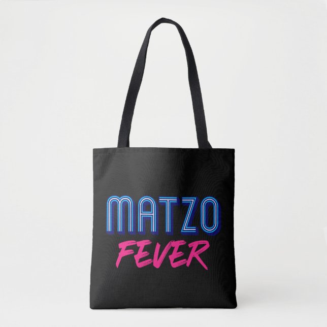  Matzo Fever Blue Pink 70s Jewish Disco Slogan Tote Bag (Front)
