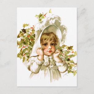 Maud Humphrey: Autumn Girl with Holly Postcard
