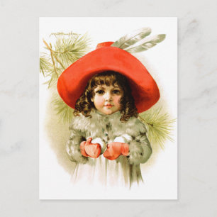 Maud Humphrey: Winter Girl with Snowballs Postcard