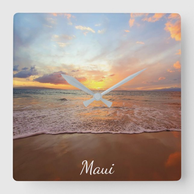 Maui Beach Sunset Acrylic Wall Clock (Front)