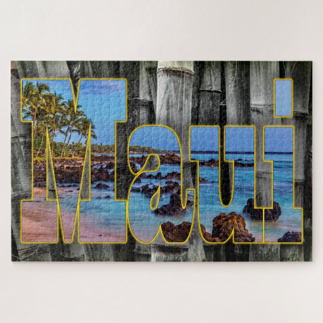 Maui Graphics on Bamboo Background Jigsaw Puzzle (Horizontal)