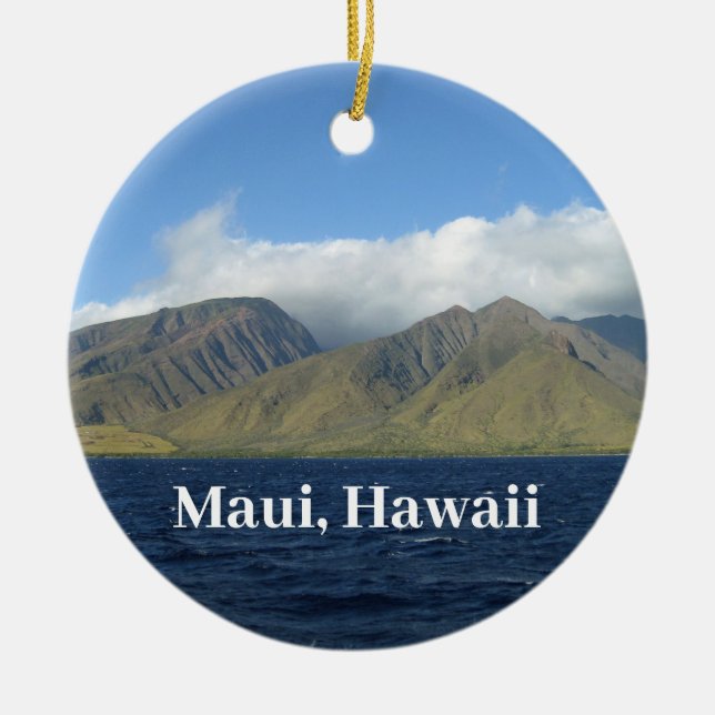 Maui Hawaii Beautiful Mountains Ocean Ceramic Tree Decoration (Front)